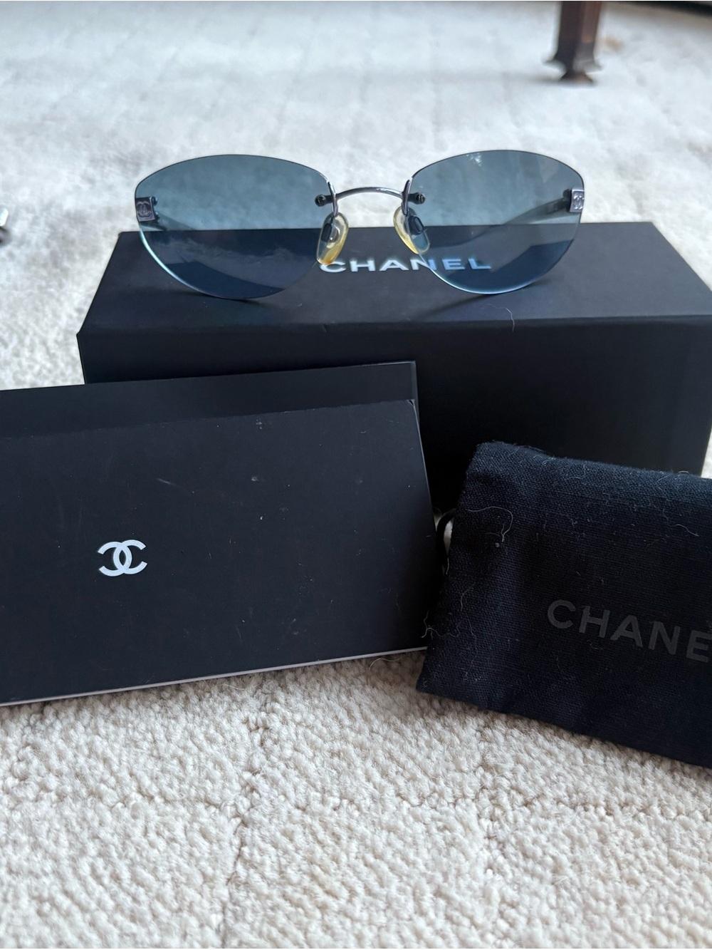 CHANEL Men’s Round Sunglasses - Black Frame with Blue Lenses